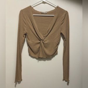 Tan long sleeved v-neck top